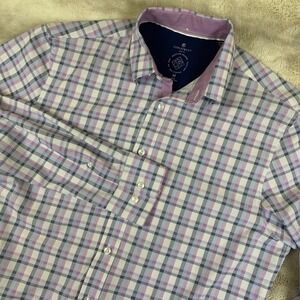 Con.Struct Mens Slim Fit Dress Shirt Purple Blue Plaid 4-Way Stretch Medium